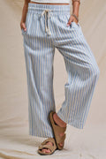 Cotton Stripe Wide Leg Drawstring Pants