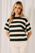 ROUND CREW NECK CROPPED BOXY STRIPED SWEATER TOP