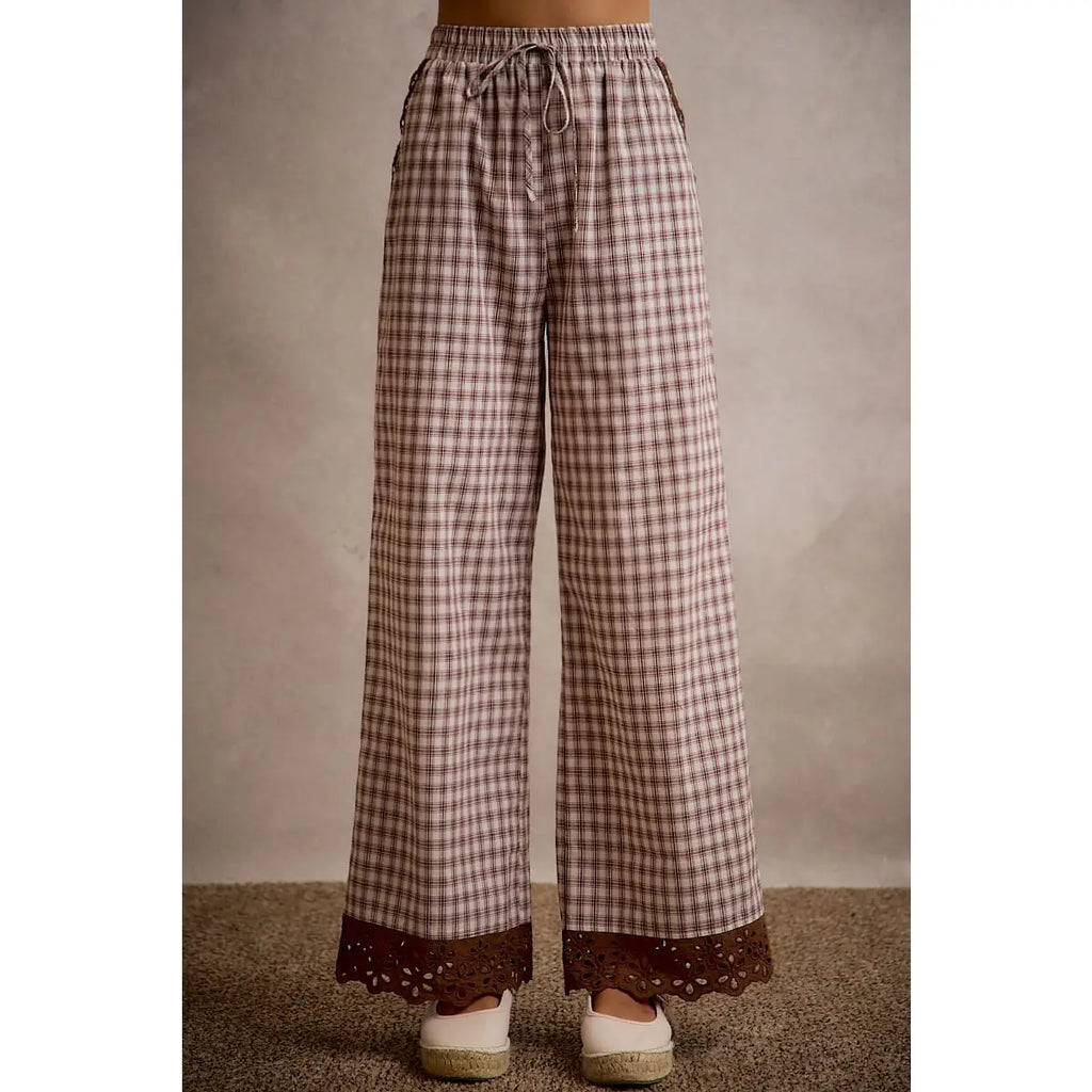 Plaid Lace Trim Pant