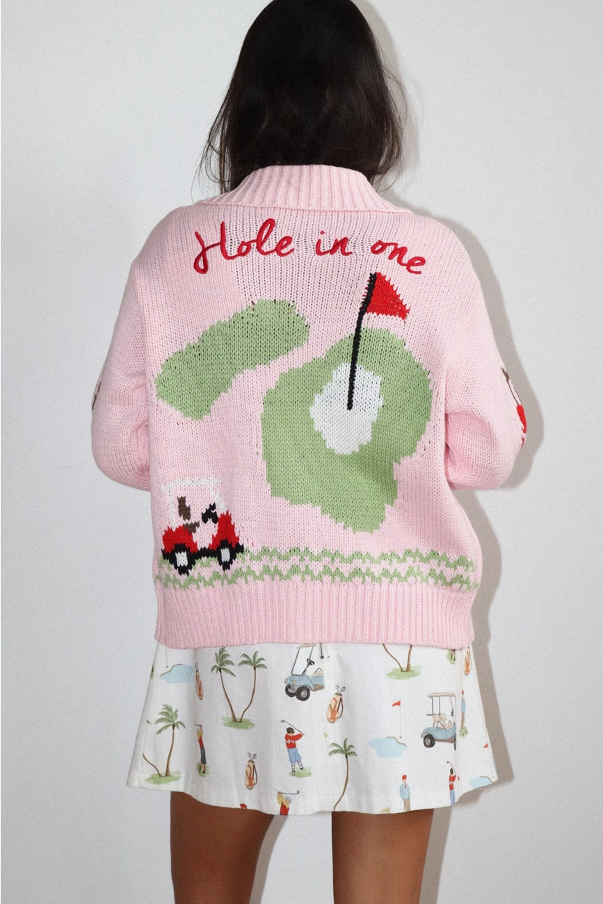 Golf Intarsia Zip Sweater