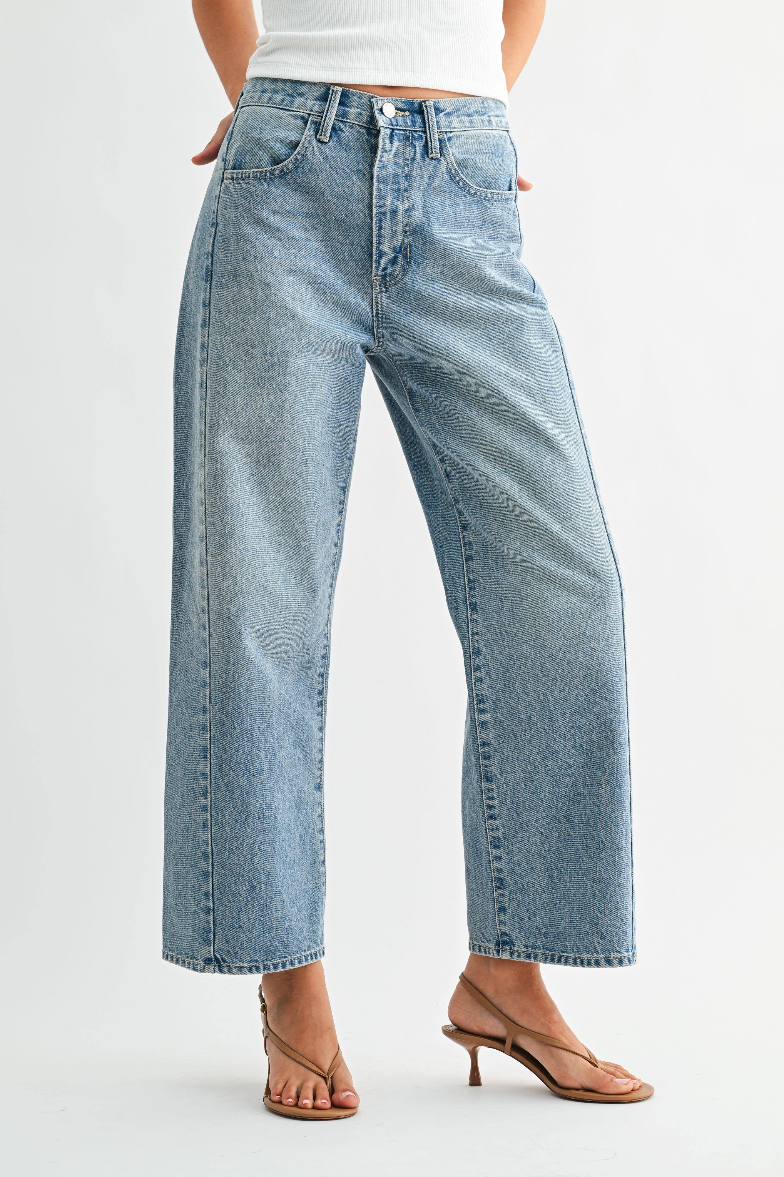 High Rise Barrel Twist Medium Wash Jean