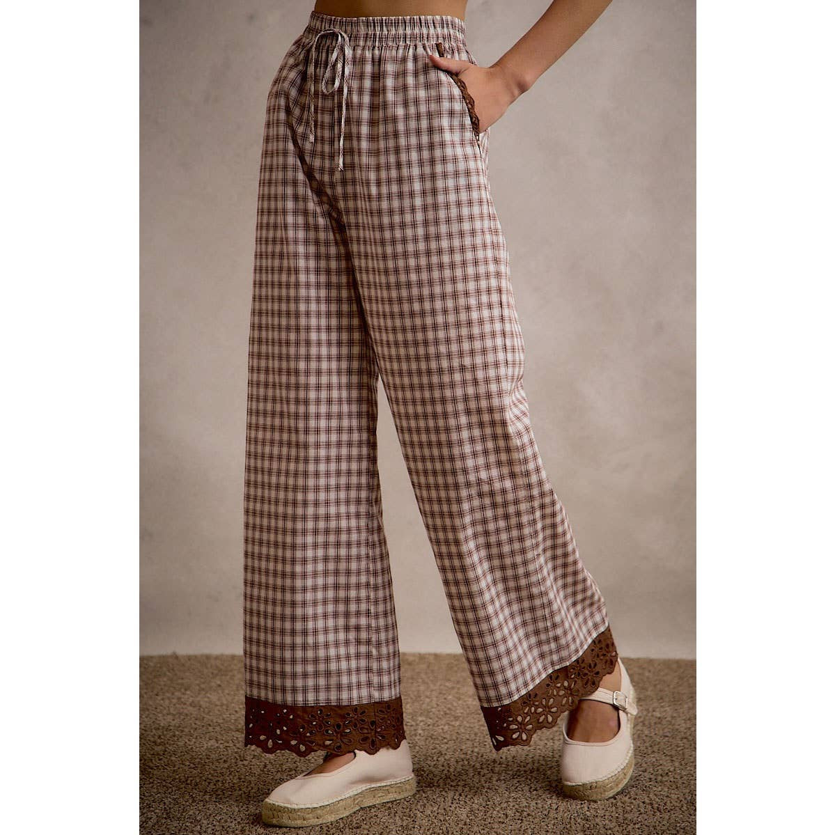 Plaid Lace Trim Pant