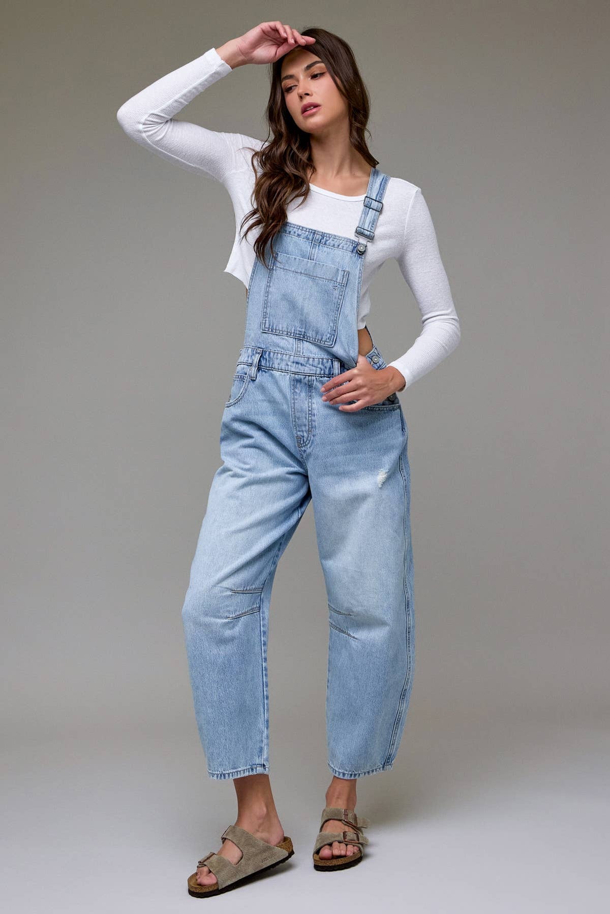 Light Wash Barrel Overalls