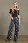 Floral Printed Barrel Leg Denim Pants