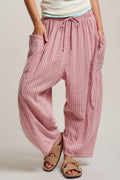 Striped Cotton Drawstring Harem Pants