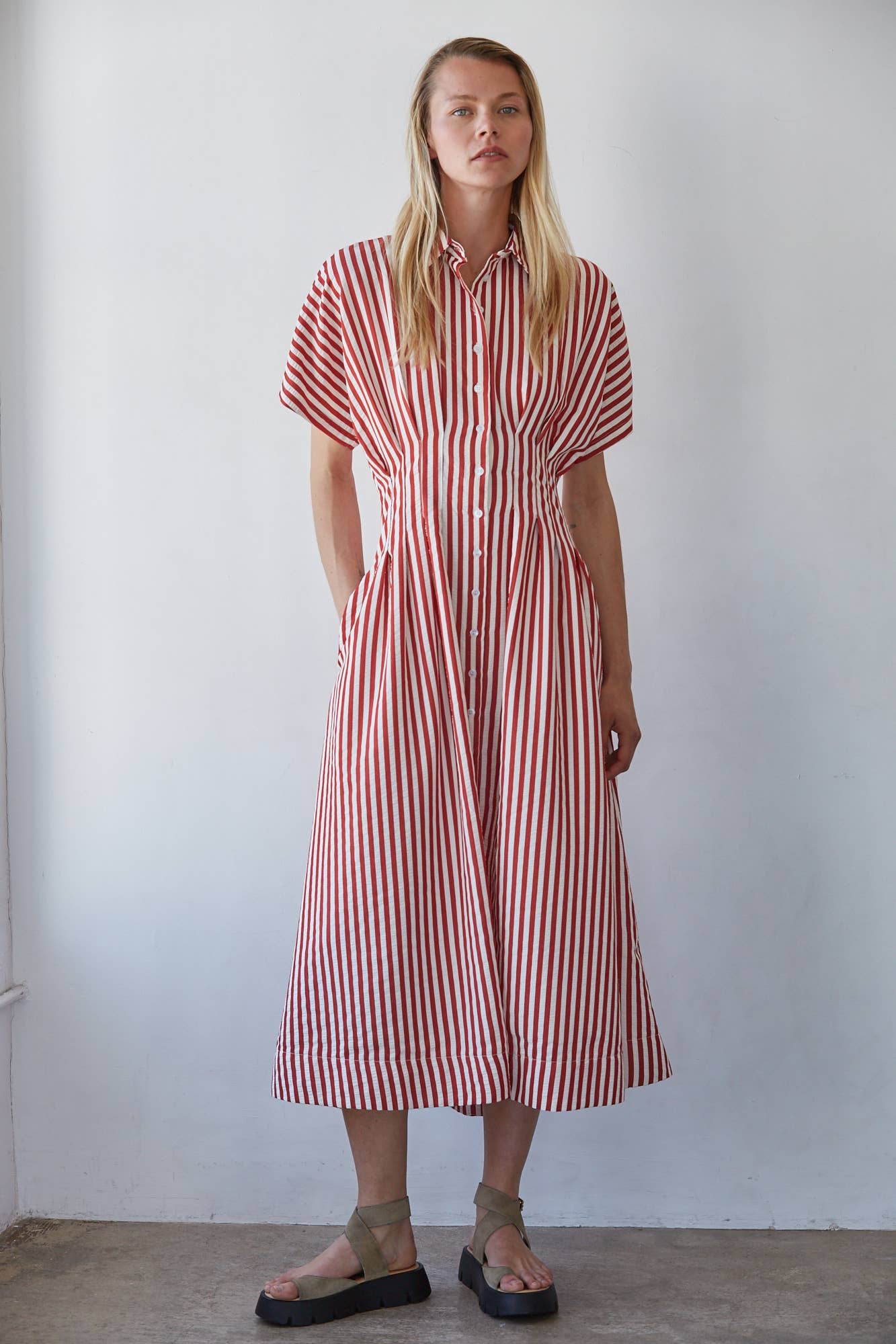 Woven  Striped  Collar Maxi