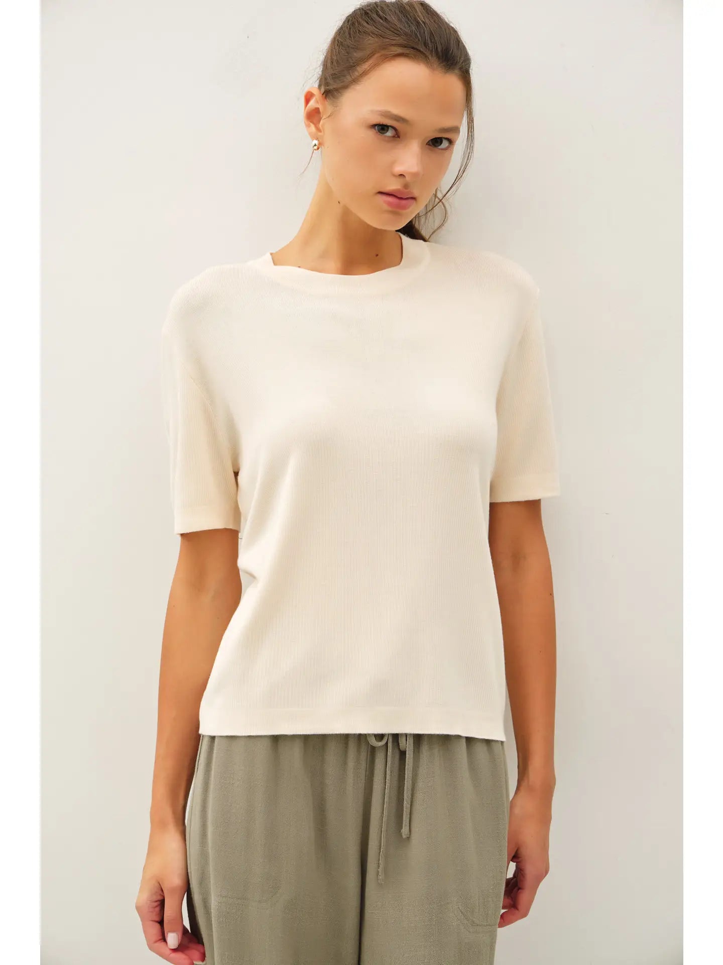 CASHMERE BLENDED SHORT SLEEVE SWEATER