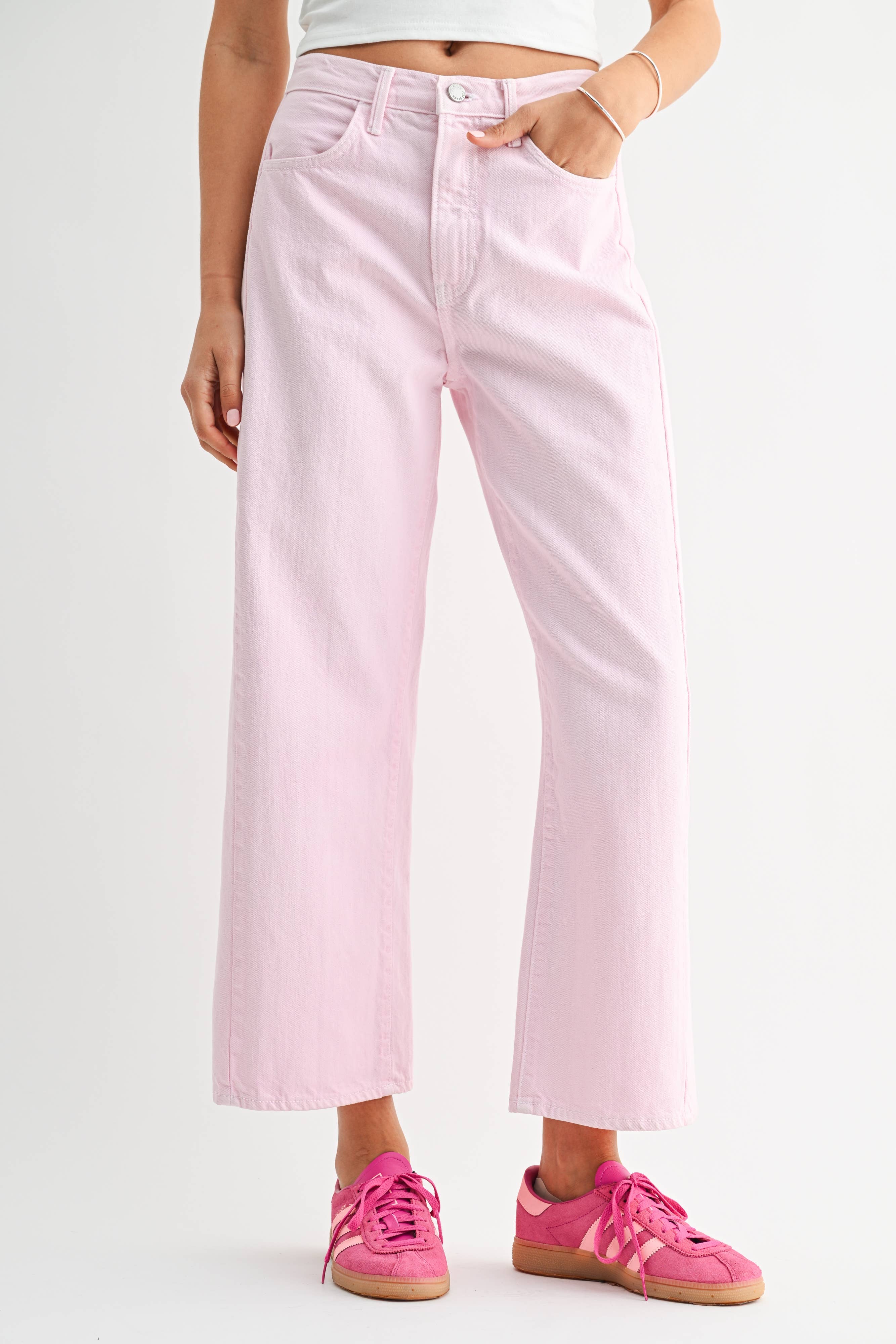 High Rise Barrel Twist Pink Jean