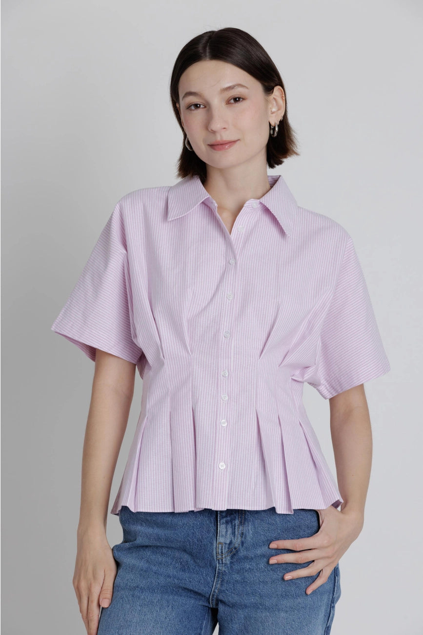 PLEATED  BUTTON DOWN SHIRT