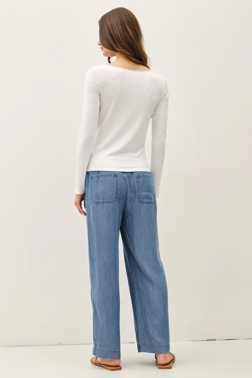 LACE TRIM RIBBED LONG SLEEVE