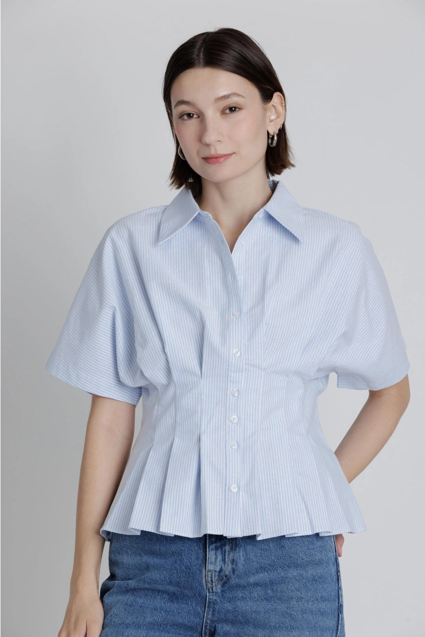 PLEATED  BUTTON DOWN SHIRT