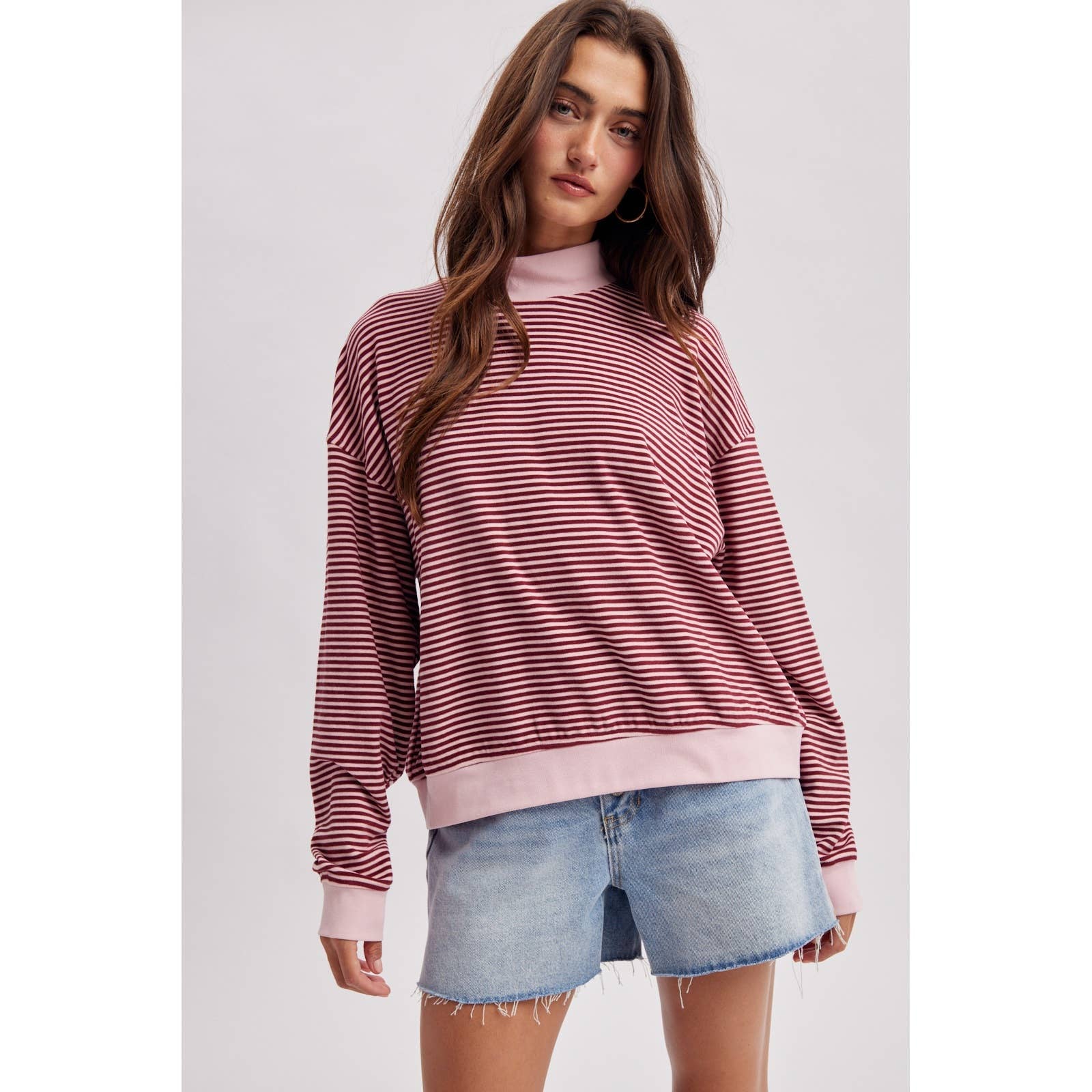 STRIPED MOCK NECK KNIT TOP