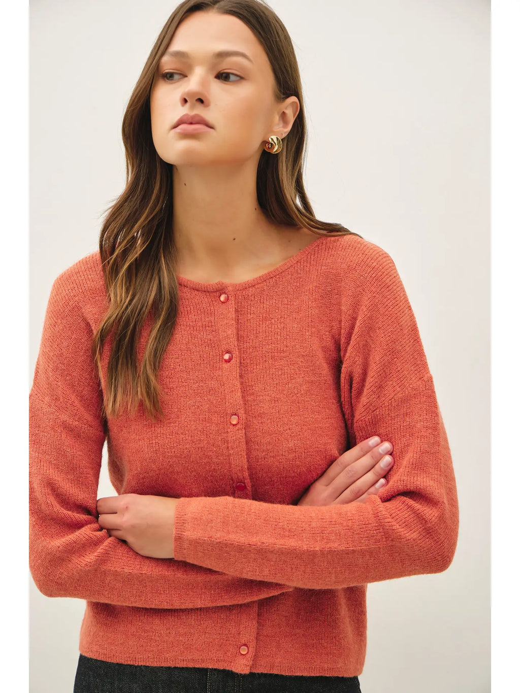 ROUND NECK WOOL RIBBED CARDIGAN