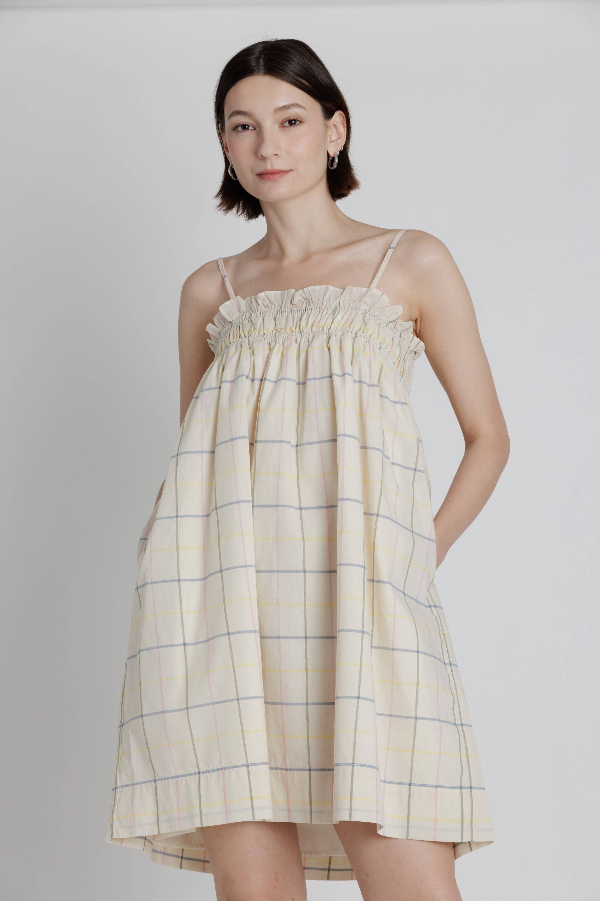 GRID PRINT MINI DRESS