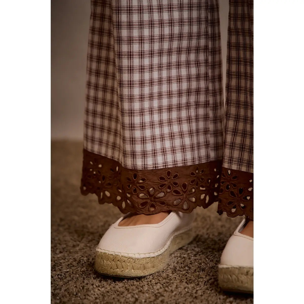 Plaid Lace Trim Pant