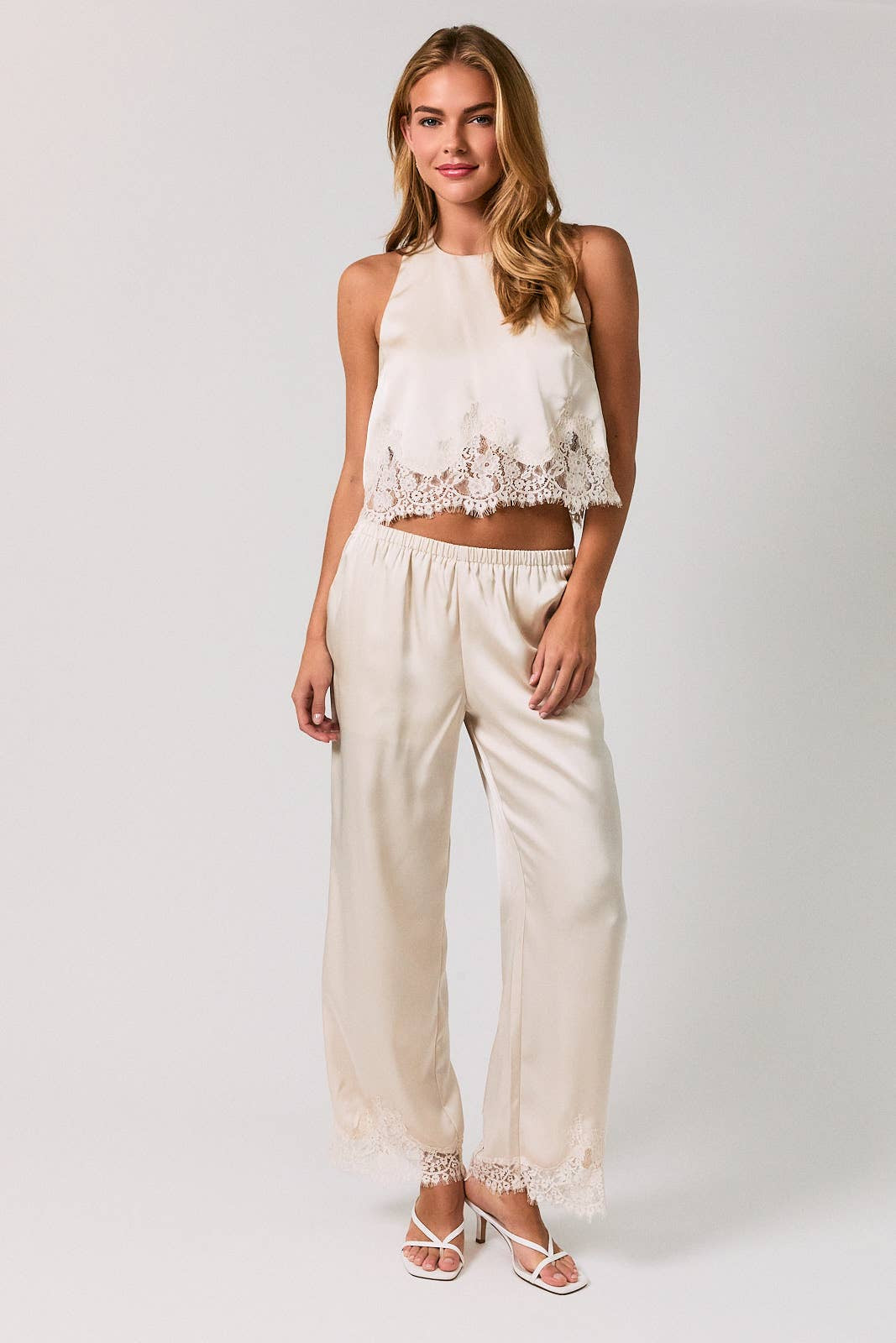 LACE TRIM WIDE LEG PANTS