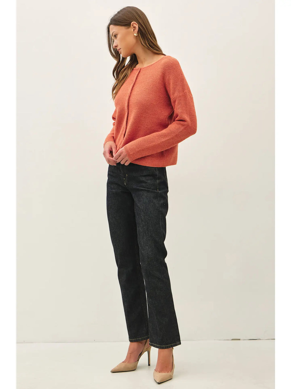 ROUND NECK WOOL RIBBED CARDIGAN