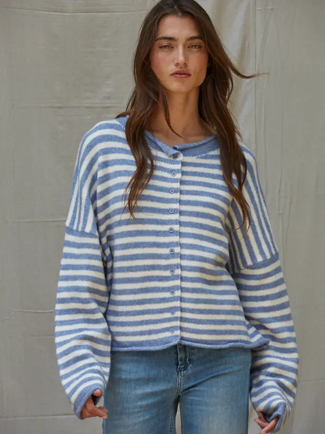 Knit Sweater Striped Cardigan Top