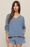 Cam Knit Denim Whipstitch Top