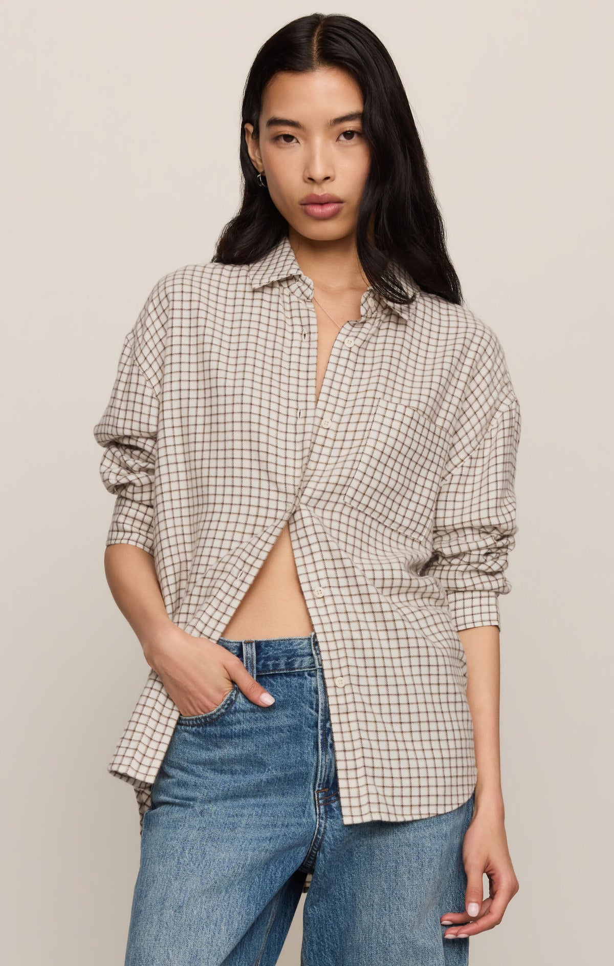 RIVER PLAID BUTTON UP || PEARL