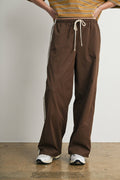 Drawstring Wide Leg Cuffed Pants
