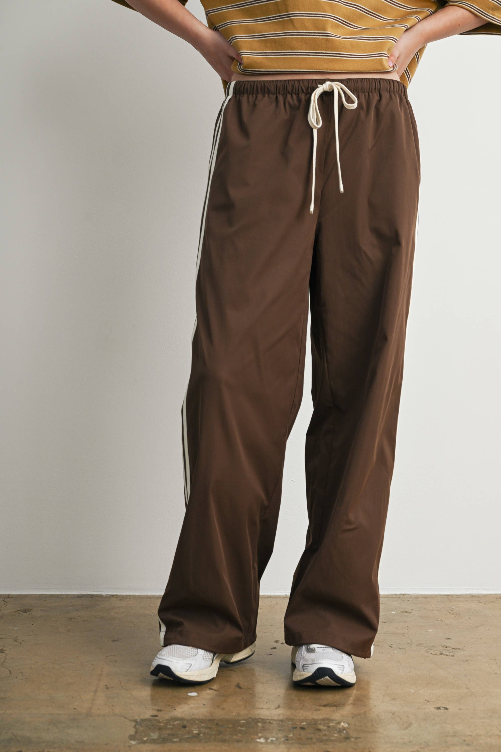 Drawstring Wide Leg Cuffed Pants
