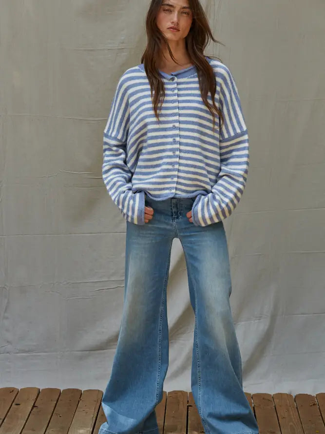 Knit Sweater Striped Cardigan Top