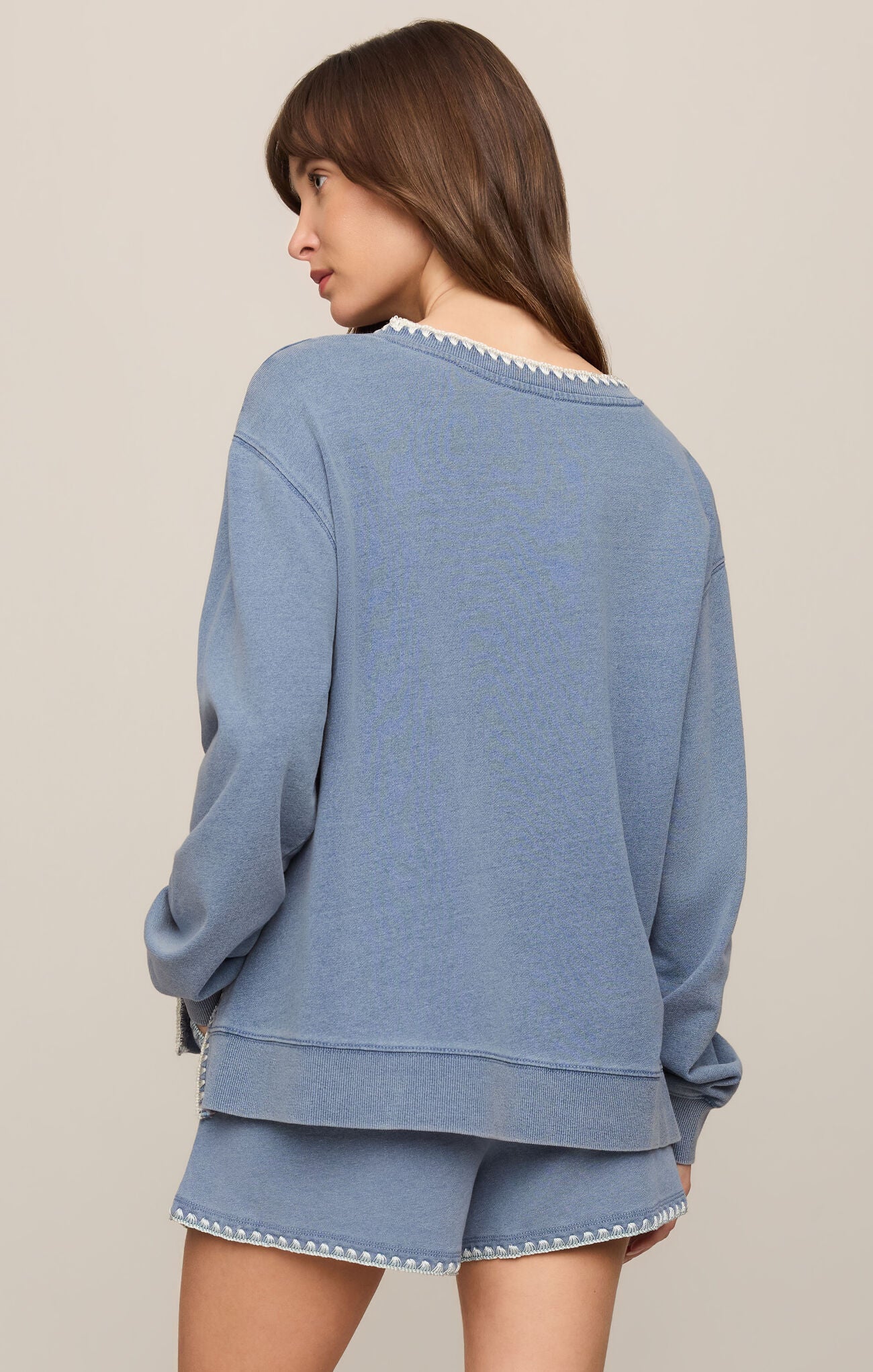 Cam Knit Denim Whipstitch Top